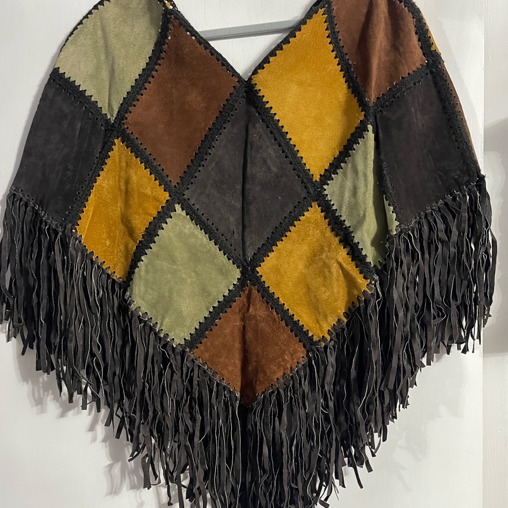 Wilsons Leather Patchwork Fringe Poncho